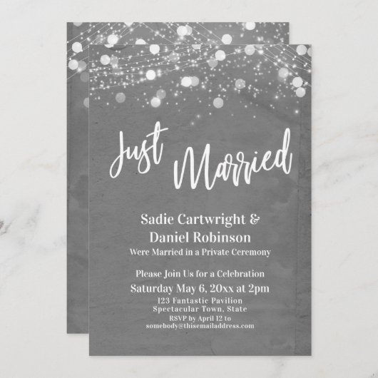 Lights Grunge Nur verheiratet Gray Empfang-Only Einladung (Vorne/Hinten)