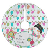 Lights Happy Snowman Custom Holiday Tree Skirt Polyester Weihnachtsbaumdecke (Vorderseite)