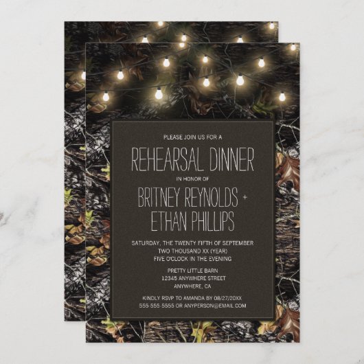 Lights + Jagen Camouflage Probe Abendessen Einladu Einladung (Vorne/Hinten)
