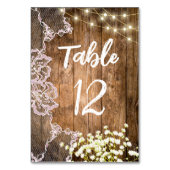 Lights Lace & Gipskraut Wood Wedding Table Tischnummer (Rückseite)