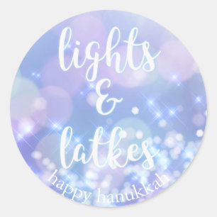Lights & Latkes - Blauer Glitzern Happy Hanukkah Runder Aufkleber
