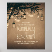 Lights Mason Jar Rustic Wedding Begrüßungszeichen Poster (Vorne)
