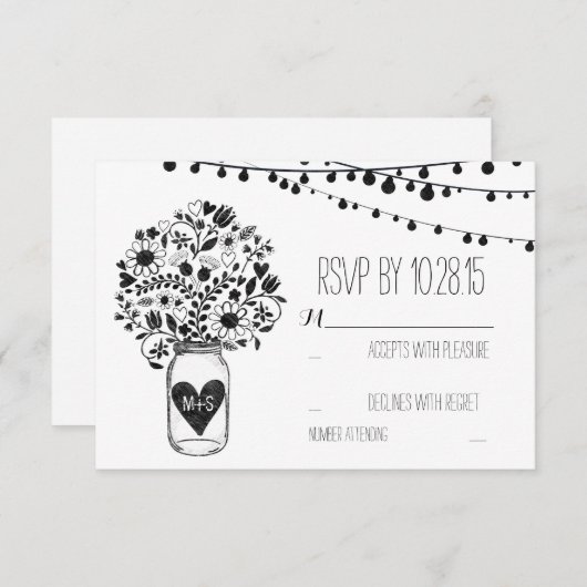 Lights mason jar weiße Hochzeit RSVP Karten (Vorne/Hinten)