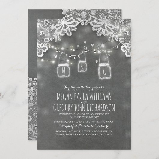 Lights Mason Jars Elegantes Ambiente Rustikale Hoc Einladung (Vorne/Hinten)