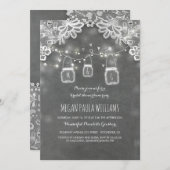 Lights Mason Jars Lace Rustikales Brautparty Einladung (Vorne/Hinten)