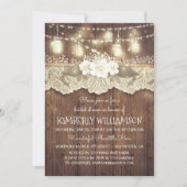 Lights Mason Jars Lace Wood Rustikales Brautparty Einladung (Vorderseite)