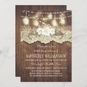 Lights Mason Jars Lace Wood Rustikales Brautparty Einladung (Vorne/Hinten)