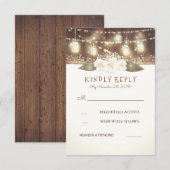 Lights Mason Jars Rustic Wood Barn Wedding RSVP Karte (Vorne/Hinten)