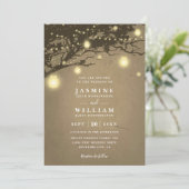 Lights on oak tree Rustic Elegant QR Code Wedding Einladung (Stehend Vorderseite)