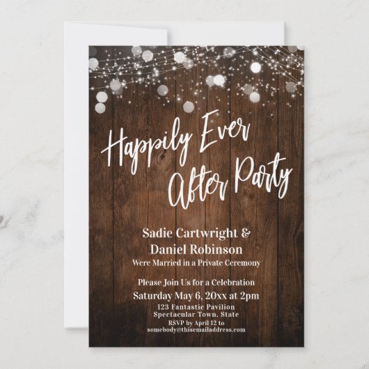 Lights on Wood glücklich immer nach dem Party Empf Einladung (Vorderseite)