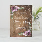 Lights & Pink Peonies Bouquet, Rustikale Holzhochz Einladung (Stehend Vorderseite)