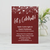 Lights Textured Let's Celebrate Burgundy Empfang Einladung (Stehend Vorderseite)