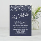 Lights Textured Let's Celebrate Navy Empfang Einladung (Stehend Vorderseite)