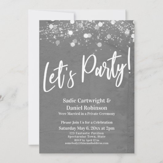 Lights Textured Let's Party Gray Empfang nur Einladung (Vorderseite)