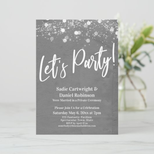 Lights Textured Let's Party Gray Empfang nur Einladung (Stehend Vorderseite)