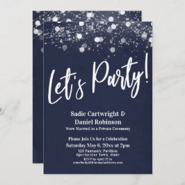 Lights Textured Let's Party Navy Empfang Einladung