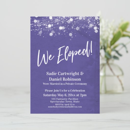 Lights Textured Wir haben Lila Empfang-Only Einladung (Stehend Vorderseite)