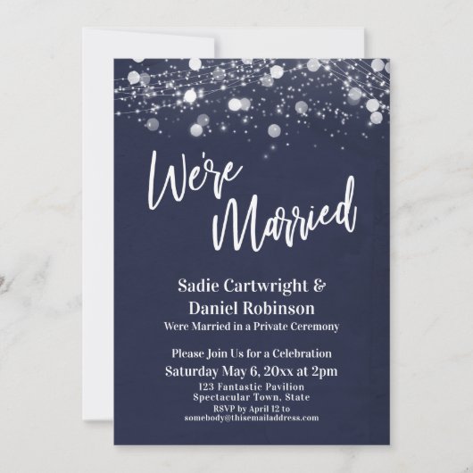 Lights Textured Wir sind Verheiratet Navy Empfang- Einladung (Vorderseite)