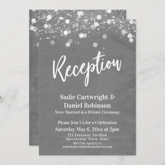 Lights Texturierte Hochzeitsempfehlung nur grau Einladung (Vorne/Hinten)