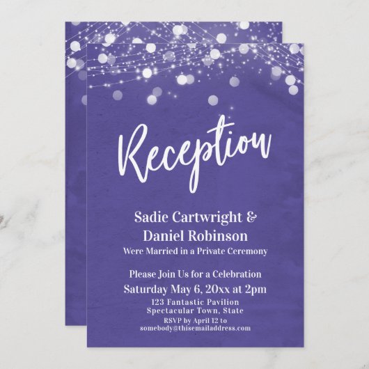 Lights Texturierte Hochzeitsempfehlung-nur Lila Einladung (Vorne/Hinten)