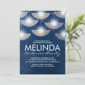 Lights und Umbrellas Navy Blue Brautparty Einladung (Stehend Vorderseite)