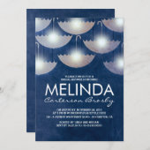 Lights und Umbrellas Navy Blue Brautparty Einladung (Vorne/Hinten)