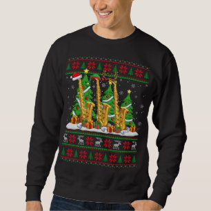 Lights Xmas Sweater Style Ugly Santa Saxophone Chr Sweatshirt