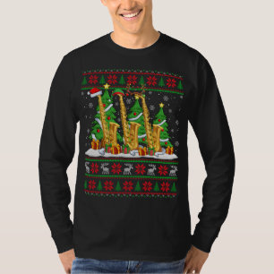 Lights Xmas Sweater Style Ugly Santa Saxophone Chr T-Shirt