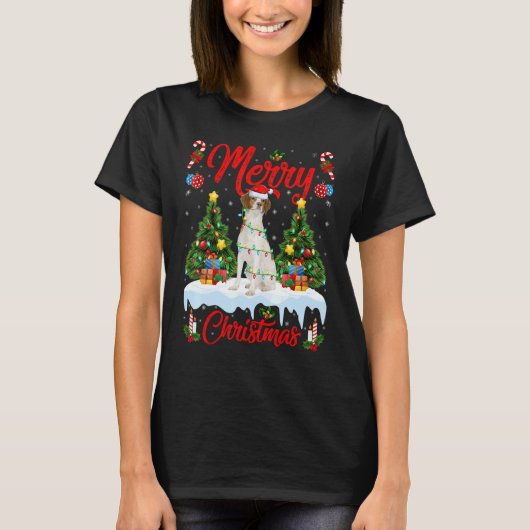 Lights Xmas Tree Santa Brittany Spaniel Dog Christ T-Shirt (Vorderseite)