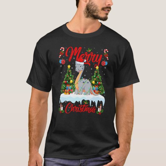 Lights Xmas Tree Santa Diplodocus Dinosaur Christm T-Shirt (Vorderseite)