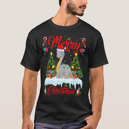 Lights Xmas Tree Santa Diplodocus Dinosaur Christm T-Shirt (Vorderseite)