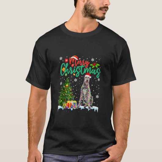 Lights Xmas Tree Santa Irish Wolfhound Dog Christm T-Shirt (Vorderseite)