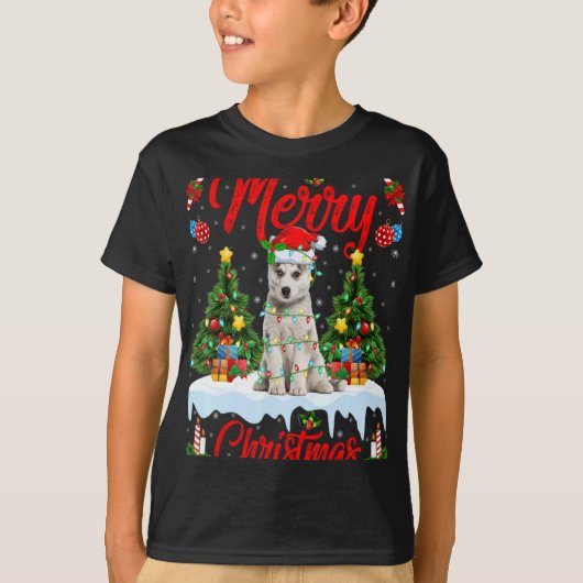 Lights Xmas Tree Santa Siberian Husky Dog Christma T-Shirt (Vorderseite)