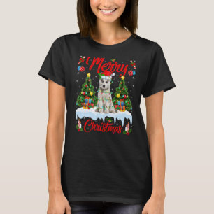 Lights Xmas Tree Santa Siberian Husky Dog Christma T-Shirt