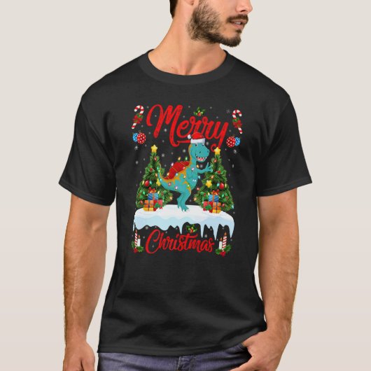 Lights Xmas Tree Santa Spinosaurus Dinosaur Christ T-Shirt (Vorderseite)