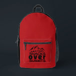 Lightweight Trail Hiking red black Backpack Gift Bedruckter Rucksack<br><div class="desc">Hey there, adventurer! You've GOT to check out this backpack – it's seriously awesome, just like you! This black hiking backpack has such a cool style, and those bright orange side panels? They totally make it pop! And, oh my gosh, the mountain design on the front pocket that says "Snacks...</div>