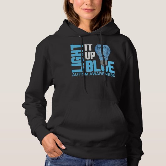 Lighup Blue Autismus Awareness Puzzle Piece Rib Hoodie (Vorderseite)