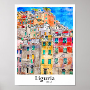 Ligurien Italien Reise Wasserfarbe Handgezeichnet Poster