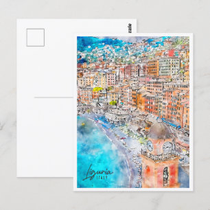 Ligurien Italien Reiseort Wasserfarbe Postkarte