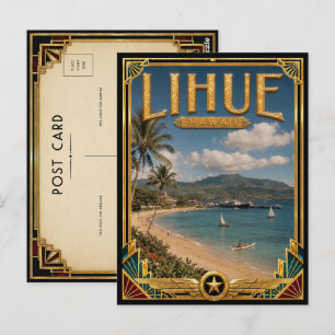 Lihue Hawaii Vintage Art Deco Golden Age Postkarte