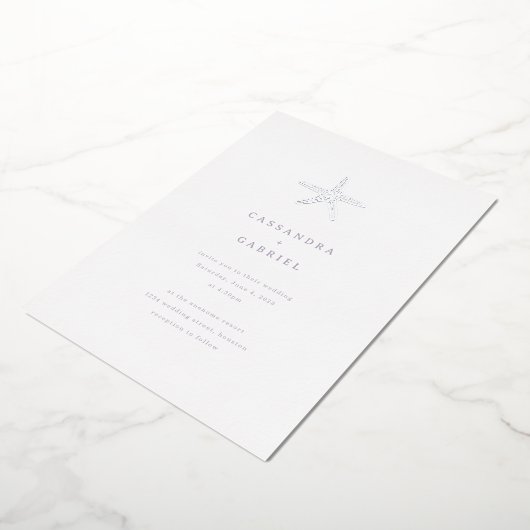 Lihue Wedding Silver Starfish Foil Einladung (Gedreht)