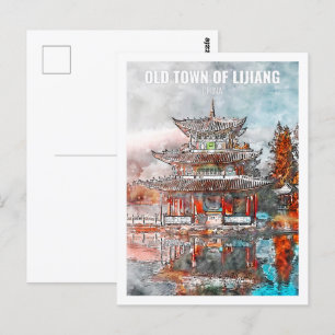 Lijiang China Berühmte Reise Wasserfarben Skizze Postkarte