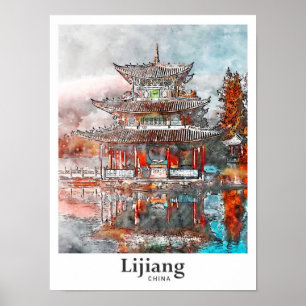 Lijiang China Reisen Wasserfarbenhandgezeichnet Poster