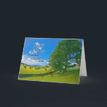 Like hat sein Zimmer, Pastoral landscape Birthday  Karte<br><div class="desc">In Tranquil painting showing farm fields in the countryside. Horses and sheep graze peacefully under a tree. The sun sines from a blue with fluffy white clouds. The picture is of the Lake District in the UK. Copyright Norma Cornes</div>