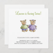 Lil Bären · Baby paart Grün u. Lila Einladung (Vorne/Hinten)