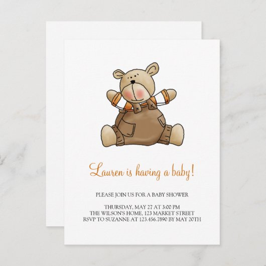 Lil' Bears: Baby Boy Brown Romper Einladungspostkarte (Vorne/Hinten)