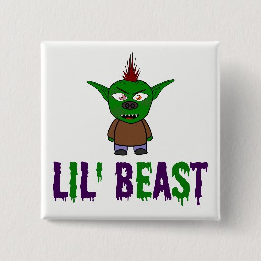 Lil' Beast Goblin Lila und grüner Schriftart Button (Vorderseite)