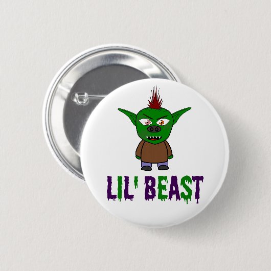 Lil' Beast Goblin Lila und grüner Schriftart Button (Vorne & Hinten)