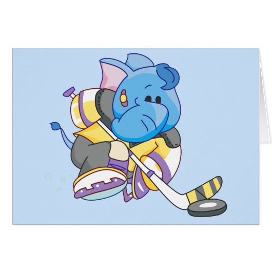 Lil Blue Elephant Hockey Blank Card (Vorderseite (Horizontal))