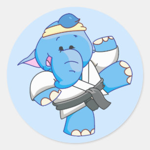 Lil Blue Elephant Karate Runder Aufkleber
